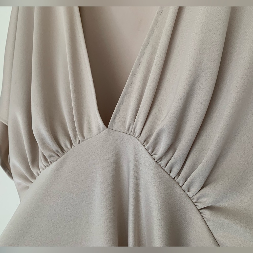 Anthropology BHLDN Leila Deep-V Flutter-Sleeve Satin A-Line Gown